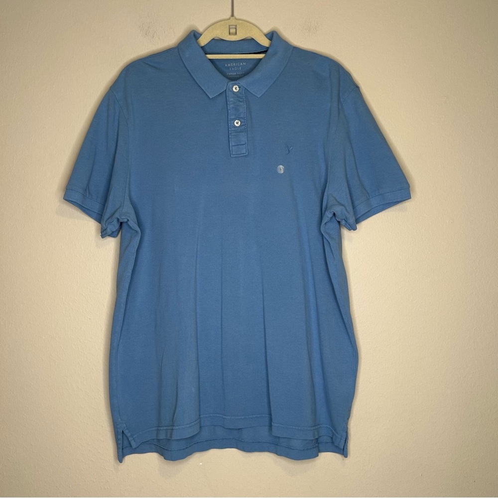 American Eagle Super Soft Standard Fit Classic Mesh Polo Shirt Blue Size‎ L